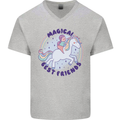 Magical Friends a Girl Riding a Unicorn Mens V-Neck Cotton T-Shirt Sports Grey