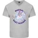 Magical Friends a Girl Riding a Unicorn Mens V-Neck Cotton T-Shirt Sports Grey