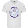 Magical Friends a Girl Riding a Unicorn Mens V-Neck Cotton T-Shirt White