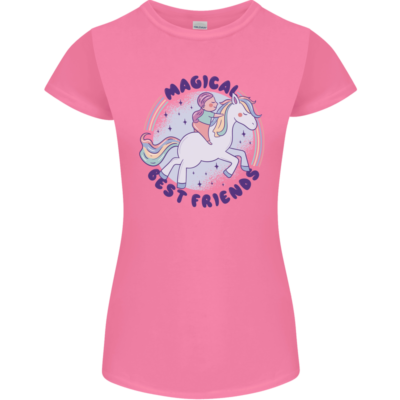 Magical Friends a Girl Riding a Unicorn Womens Petite Cut T-Shirt Azalea
