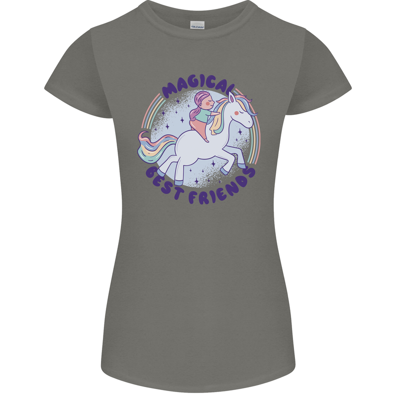Magical Friends a Girl Riding a Unicorn Womens Petite Cut T-Shirt Charcoal