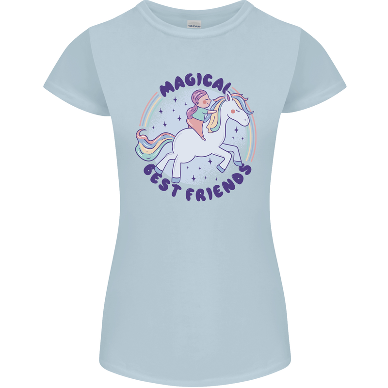 Magical Friends a Girl Riding a Unicorn Womens Petite Cut T-Shirt Light Blue