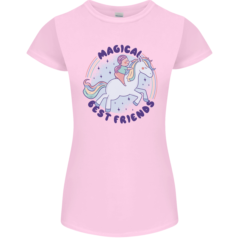 Magical Friends a Girl Riding a Unicorn Womens Petite Cut T-Shirt Light Pink