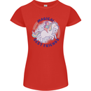 Magical Friends a Girl Riding a Unicorn Womens Petite Cut T-Shirt Red