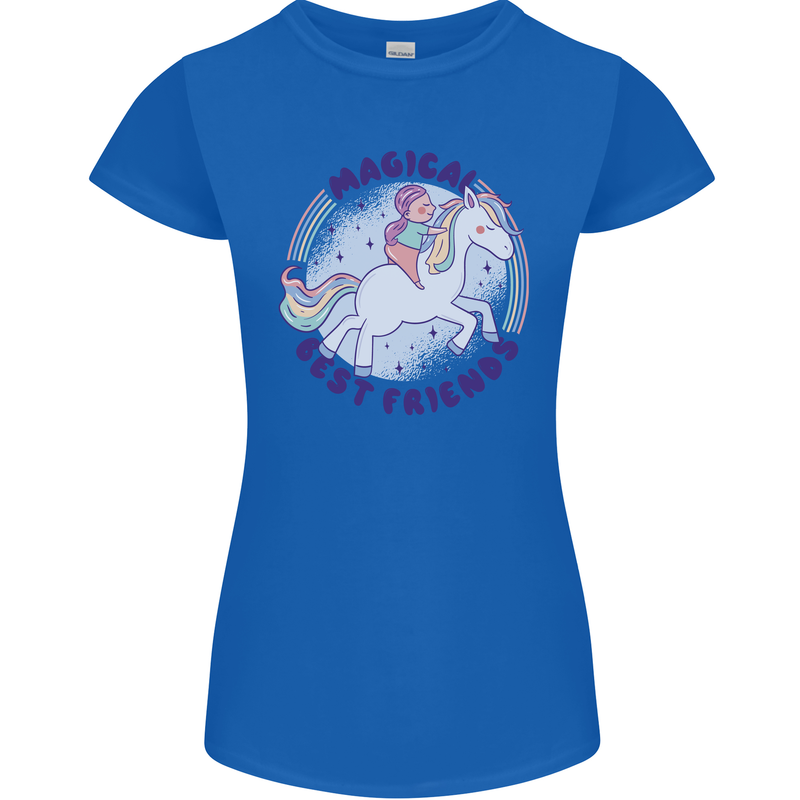 Magical Friends a Girl Riding a Unicorn Womens Petite Cut T-Shirt Royal Blue