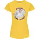Magical Friends a Girl Riding a Unicorn Womens Petite Cut T-Shirt Yellow
