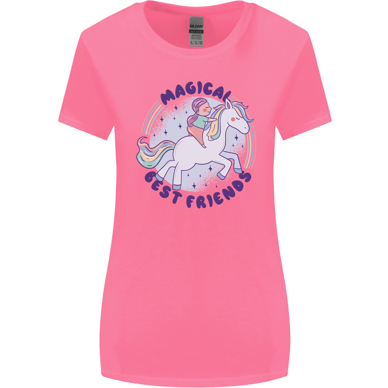 Magical Friends a Girl Riding a Unicorn Womens Wider Cut T-Shirt Azalea