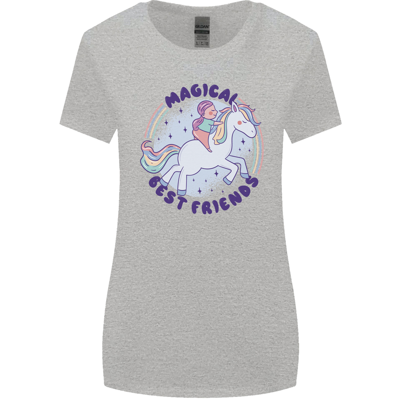 Magical Friends a Girl Riding a Unicorn Womens Wider Cut T-Shirt Sports Grey