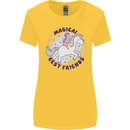 Magical Friends a Girl Riding a Unicorn Womens Wider Cut T-Shirt Yellow