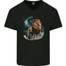 Majestic Fantasy Lion Mens V-Neck Cotton T-Shirt Black