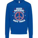 Make Music Not War Peace Hippy Rock Anti-war Kids Sweatshirt Jumper Royal Blue