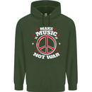 Make Music Not War Peace Hippy Rock Anti-war Mens 80% Cotton Hoodie Forest Green