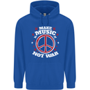 Make Music Not War Peace Hippy Rock Anti-war Mens 80% Cotton Hoodie Royal Blue