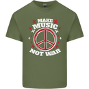 Make Music Not War Peace Hippy Rock Anti-war Mens Cotton T-Shirt Tee Top Military Green
