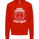 Make Music Not War Peace Hippy Rock Anti-war Mens Sweatshirt Jumper Bright Red