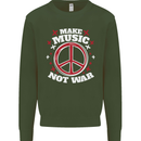 Make Music Not War Peace Hippy Rock Anti-war Mens Sweatshirt Jumper Forest Green