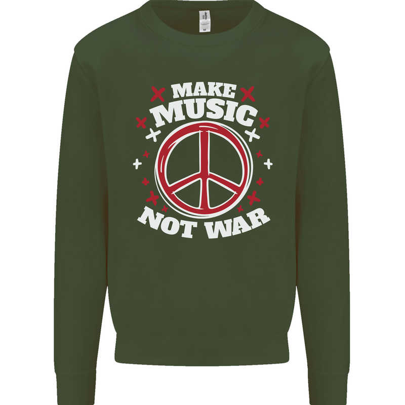 Make Music Not War Peace Hippy Rock Anti-war Mens Sweatshirt Jumper Forest Green
