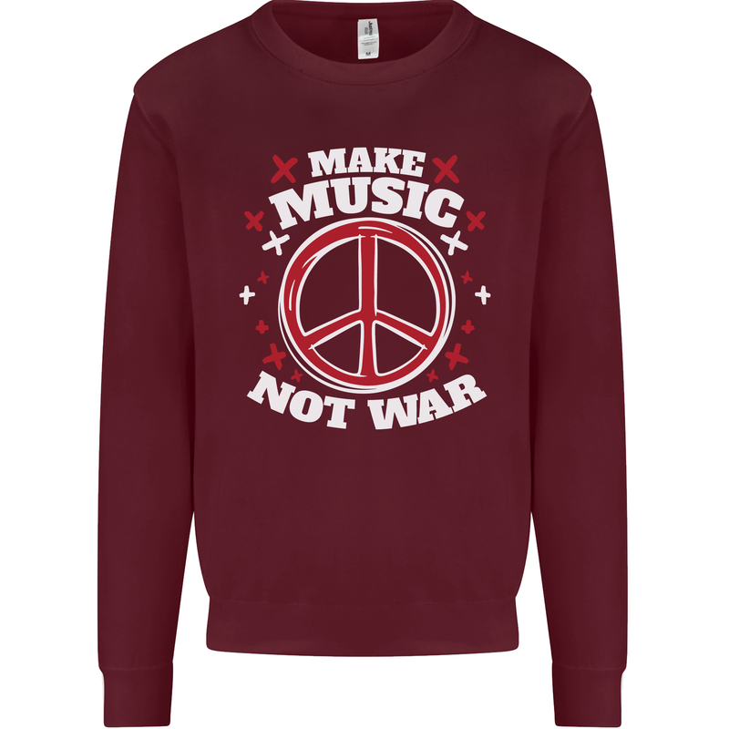 Make Music Not War Peace Hippy Rock Anti-war Mens Sweatshirt Jumper Maroon