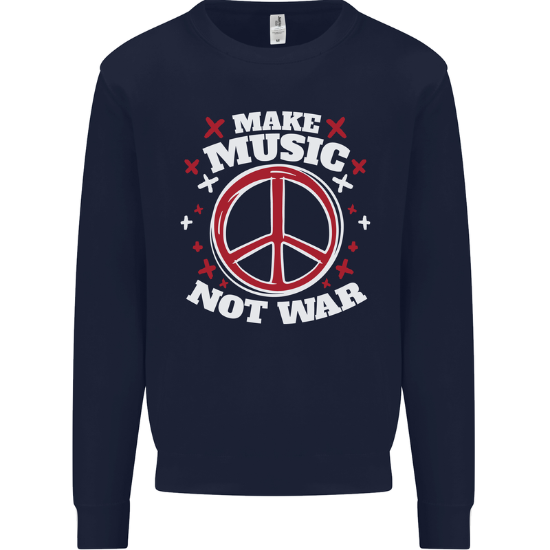 Make Music Not War Peace Hippy Rock Anti-war Mens Sweatshirt Jumper Navy Blue
