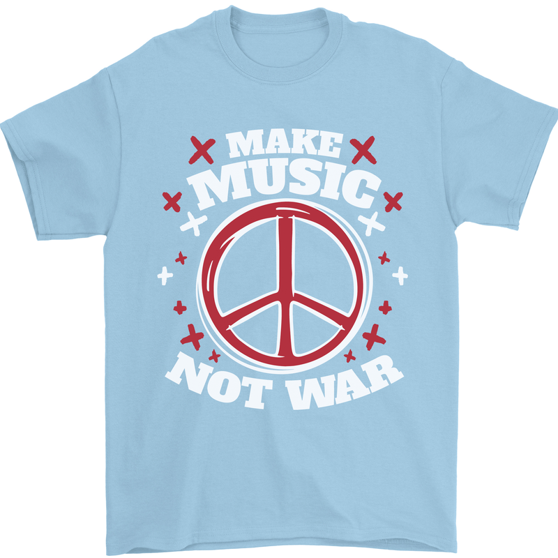Make Music Not War Peace Hippy Rock Anti-war Mens T-Shirt 100% Cotton Light Blue