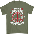 Make Music Not War Peace Hippy Rock Anti-war Mens T-Shirt 100% Cotton Military Green
