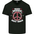 Make Music Not War Peace Hippy Rock Anti-war Mens V-Neck Cotton T-Shirt Black