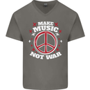 Make Music Not War Peace Hippy Rock Anti-war Mens V-Neck Cotton T-Shirt Charcoal