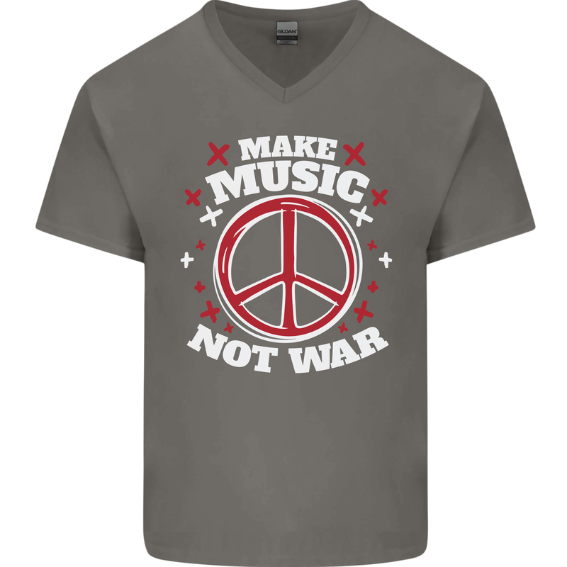 Make Music Not War Peace Hippy Rock Anti-war Mens V-Neck Cotton T-Shirt Charcoal