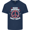 Make Music Not War Peace Hippy Rock Anti-war Mens V-Neck Cotton T-Shirt Navy Blue