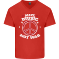 Make Music Not War Peace Hippy Rock Anti-war Mens V-Neck Cotton T-Shirt Red
