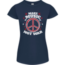 Make Music Not War Peace Hippy Rock Anti-war Womens Petite Cut T-Shirt Navy Blue