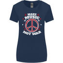 Make Music Not War Peace Hippy Rock Anti-war Womens Wider Cut T-Shirt Navy Blue