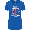 Make Music Not War Peace Hippy Rock Anti-war Womens Wider Cut T-Shirt Royal Blue