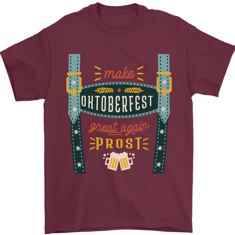 Make Oktoberfest Great Again Funny Beer Mens T-Shirt 100% Cotton Maroon