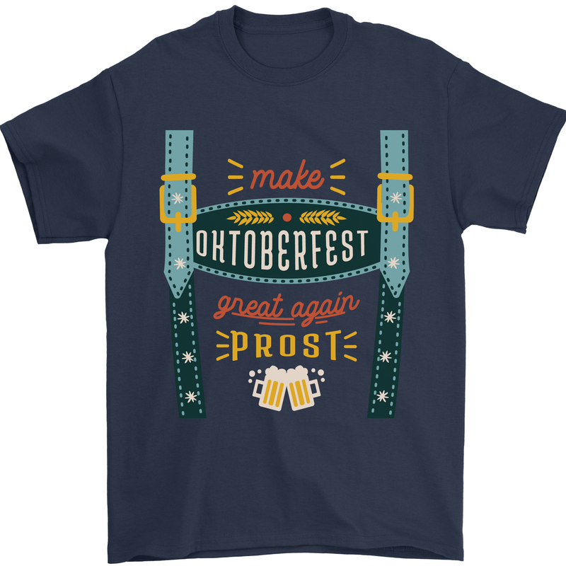Make Oktoberfest Great Again Funny Beer Mens T-Shirt 100% Cotton Navy Blue