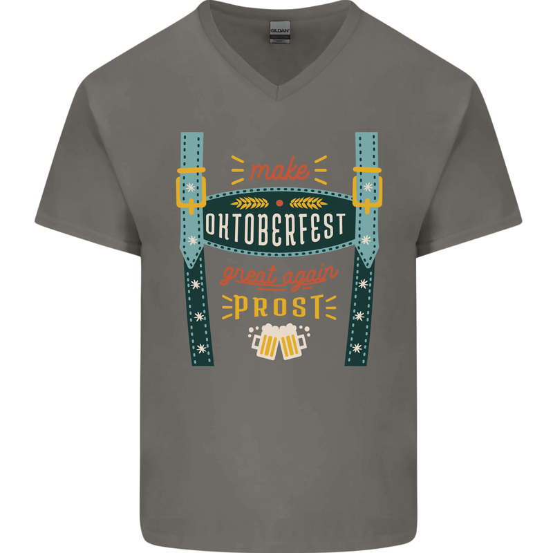 Make Oktoberfest Great Again Funny Beer Mens V-Neck Cotton T-Shirt Charcoal