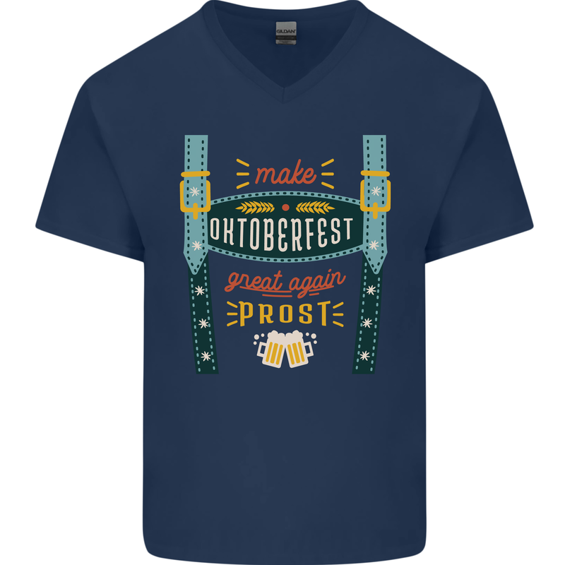 Make Oktoberfest Great Again Funny Beer Mens V-Neck Cotton T-Shirt Navy Blue