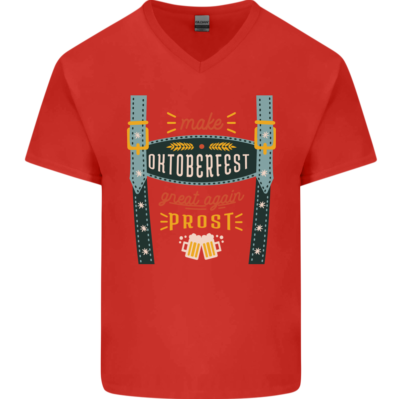 Make Oktoberfest Great Again Funny Beer Mens V-Neck Cotton T-Shirt Red