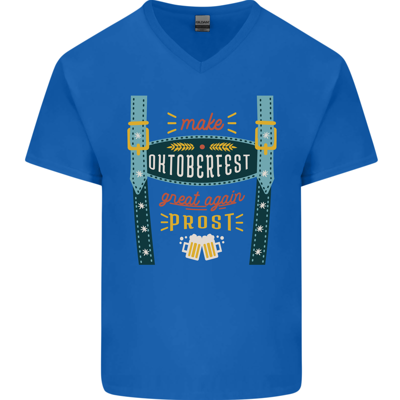 Make Oktoberfest Great Again Funny Beer Mens V-Neck Cotton T-Shirt Royal Blue