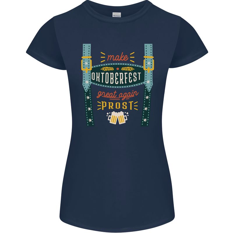 Make Oktoberfest Great Again Funny Beer Womens Petite Cut T-Shirt Navy Blue