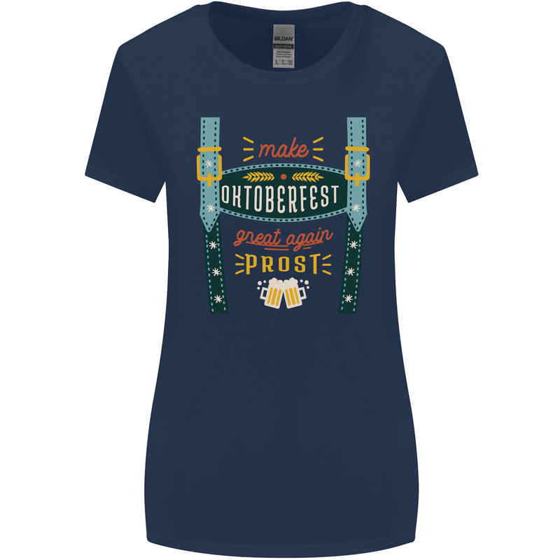 Make Oktoberfest Great Again Funny Beer Womens Wider Cut T-Shirt Navy Blue