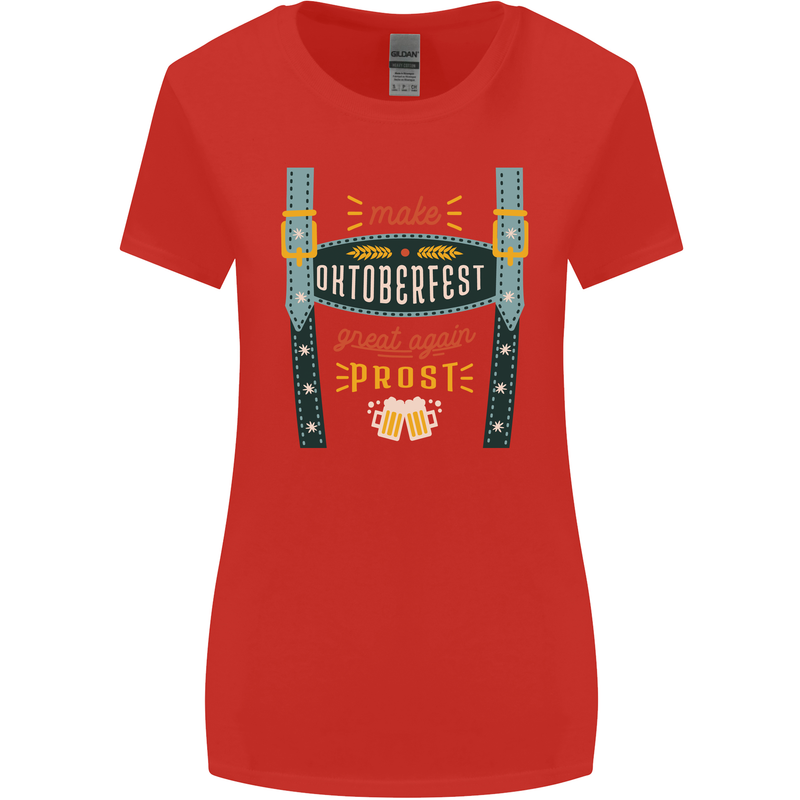 Make Oktoberfest Great Again Funny Beer Womens Wider Cut T-Shirt Red
