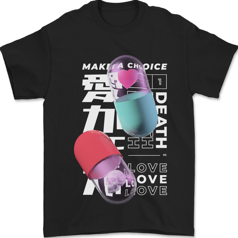 Make a Choice Love or Death Mens T-Shirt 100% Cotton Black