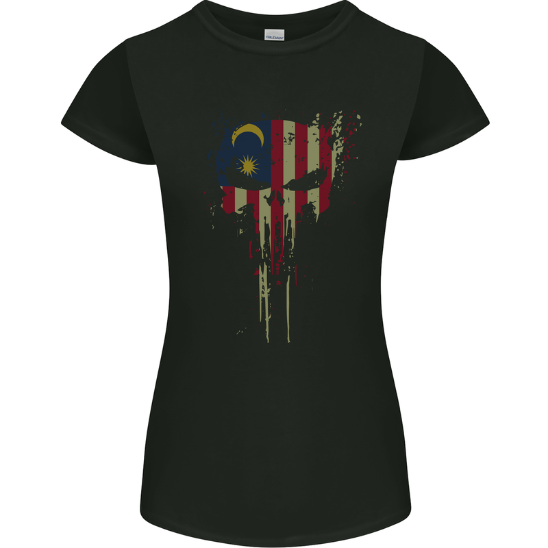 Malaysia Skull Gym Training Bodybuilding Womens Petite Cut T-Shirt Black