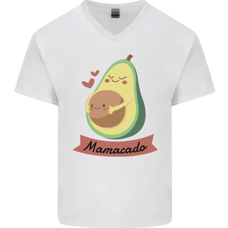 Mamacado New Baby Pregnancy Pregnant Mens V-Neck Cotton T-Shirt White