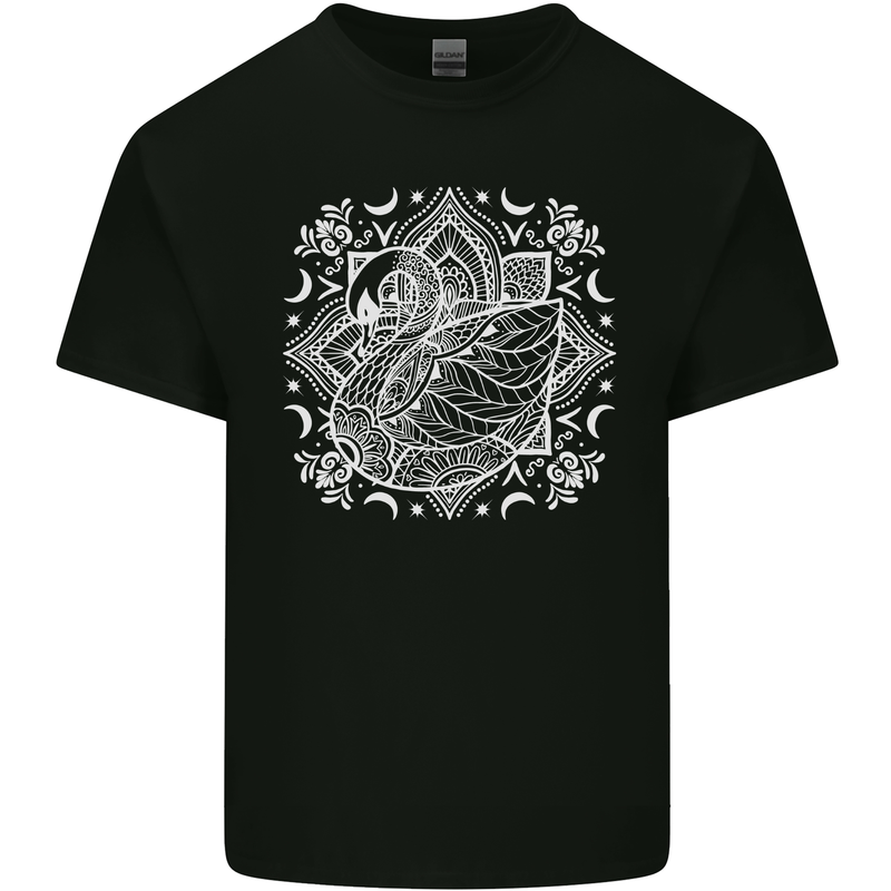 Mandala Art Swan Mens Cotton T-Shirt Tee Top Black