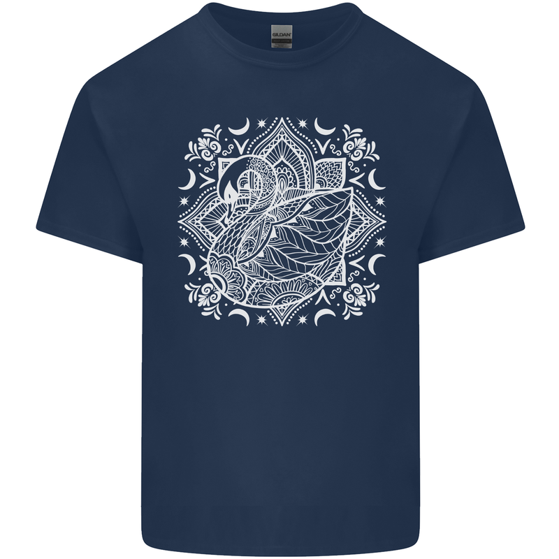 Mandala Art Swan Mens Cotton T-Shirt Tee Top Navy Blue