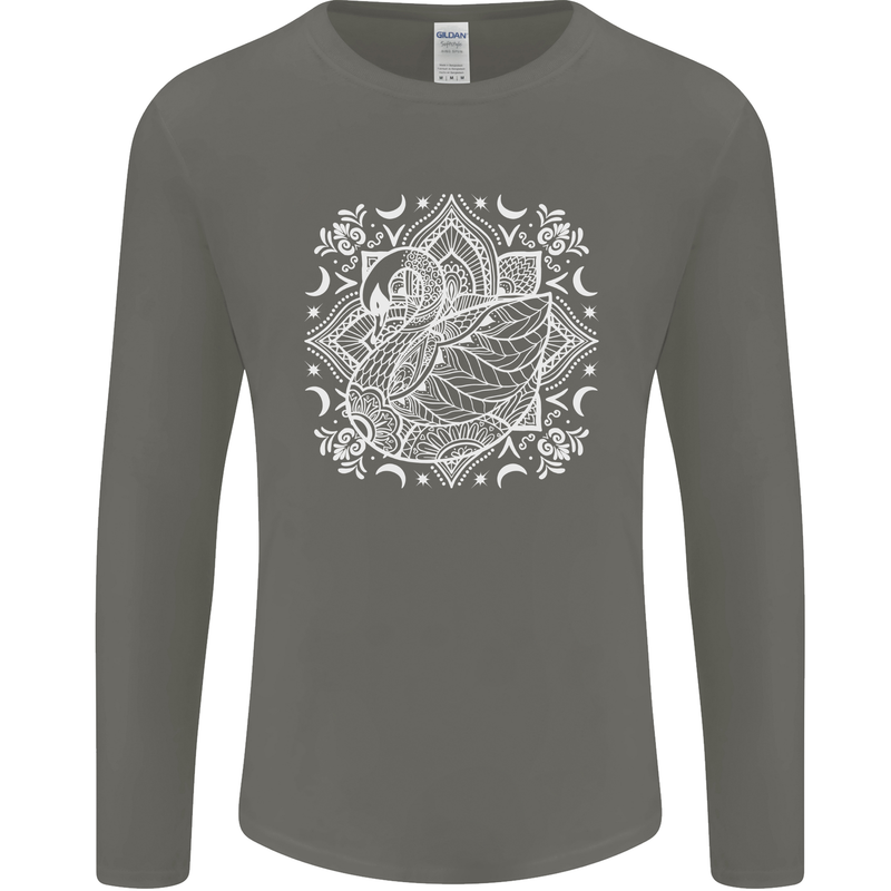 Mandala Art Swan Mens Long Sleeve T-Shirt Charcoal