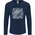 Mandala Art Swan Mens Long Sleeve T-Shirt Navy Blue
