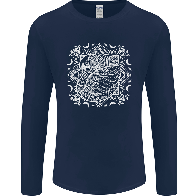 Mandala Art Swan Mens Long Sleeve T-Shirt Navy Blue